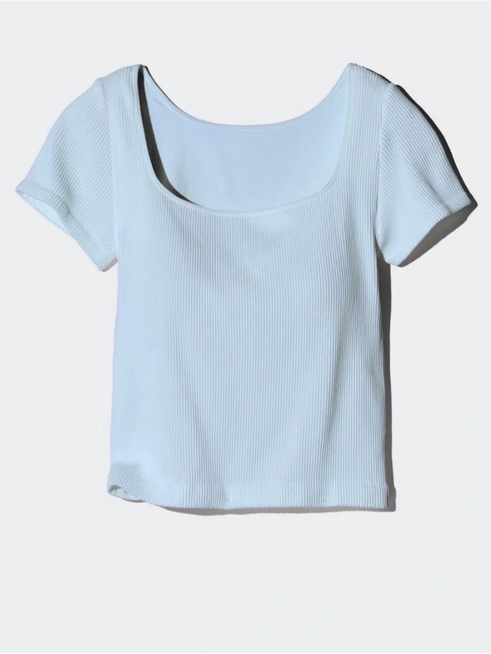 Uniqlo - Ribbed Scoop Short Sleeve Tee with Built-in Bra - Baby Blue - Sz XS